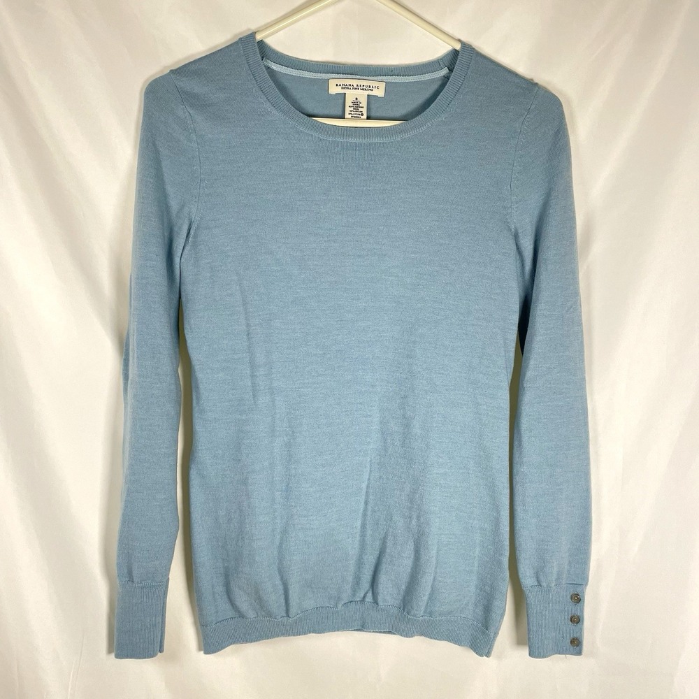 Banana Republic Sweater Women's Small Extra Fine Merino wool Crew Neck Teal